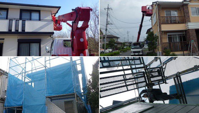 高所でのコウモリ駆除作業風景